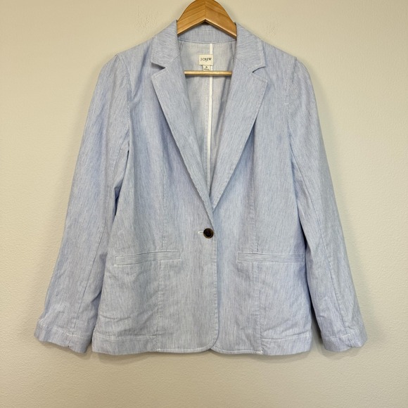 J. Crew Jackets & Blazers - J‎ Crew Blazer Women's 6 Blue Striped Seersucker Linen Blend Lightweight Relaxed